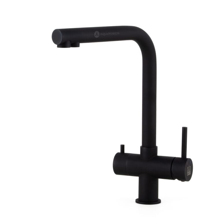 Vizio 3 Wege Edelstahl Wasserhahn in L-Form - hoch - schwarz - Frontansicht